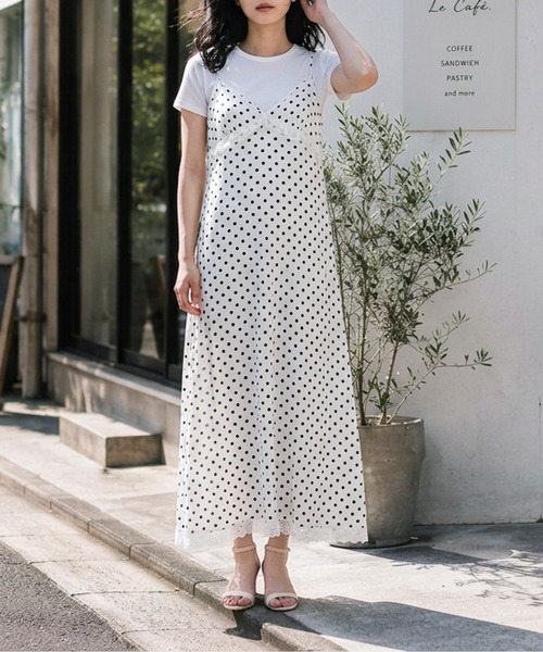 AMELY（エミリー）の「ドット柄キャミソールワンピース（ワンピース・レディース・ホワイト/ブラック・フリー）」の6枚目の写真