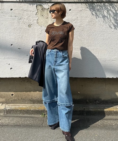 Ameri（アメリ）の「26AW LACE DOCKING CONCEPT COMPACT TEE（Tシャツ/カットソー・レディース・グリーン/スミクロ/ブラウン/ホワイト・FREE）」の9枚目の写真