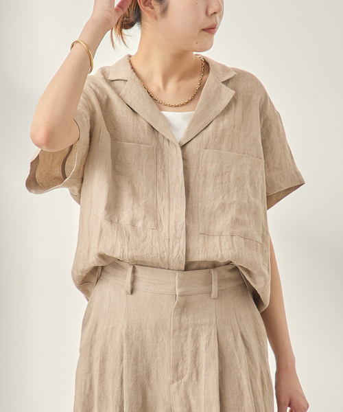 journal standard L'essage(ジャーナルスタンダードレサージュ)の「《セットアップ可》トリプルリネンシャツ(シャツ/ブラウス・レディース・ベージュ/ブラック・FREE)」の19枚目の写真