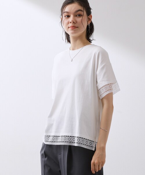 THE SHOP TK (ザ ショップ ティーケー )の「【インせず着られる】モチーフレース切替Tシャツ(Tシャツ/カットソー・レディース・オフホワイト/ブラック/グリーン・13/12)」の4枚目の写真