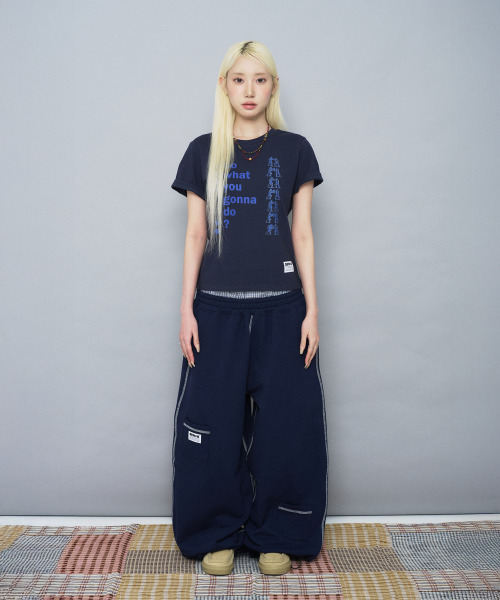 SEW-B（ソービー）の「スティッチカーブドロングパンツ[ネイビー]（スウェットパンツ・レディース・その他・FREE）」の2枚目の写真