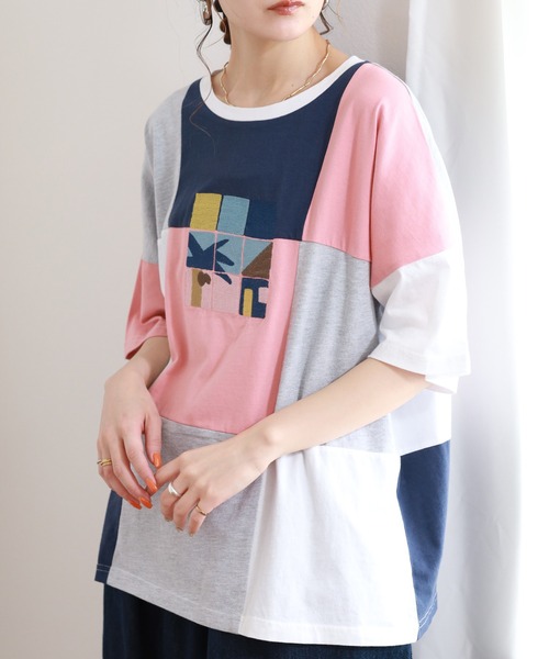 Emago（イマゴ）の「EMAGO タイル刺繍T 半端袖（Tシャツ/カットソー・レディース・ホワイト/ブラック・FREE）」の22枚目の写真