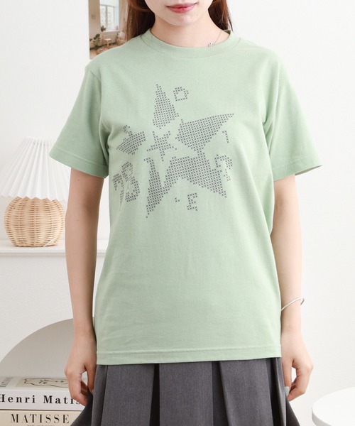 &soiree(アンドソワレ)の「&soiree 【シルエット選べる2サイズ】クロスステッチ風Tシャツ 半袖(Tシャツ/カットソー・レディース・セージグリーン/ホワイト/アッシュ・M/F)」の6枚目の写真