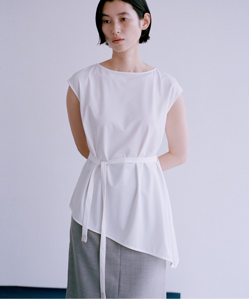 THE PERMANENT EYE(ザパーマネントアイ)の「【THE PERMANENT EYE/ザパーマネントアイ】フレンチスリーブアシンメトリートップ(Tシャツ/カットソー・レディース・ストライプ/ホワイト/サックスブルー/ブラック・FREE)」の2枚目の写真