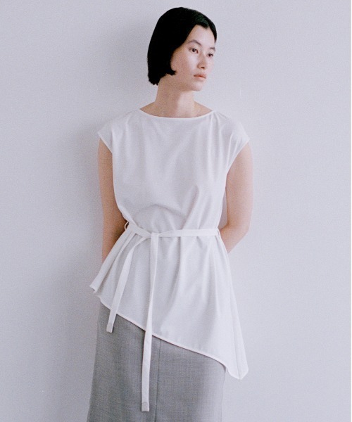 THE PERMANENT EYE(ザパーマネントアイ)の「【THE PERMANENT EYE/ザパーマネントアイ】フレンチスリーブアシンメトリートップ(Tシャツ/カットソー・レディース・ストライプ/ホワイト/サックスブルー/ブラック・FREE)」の8枚目の写真