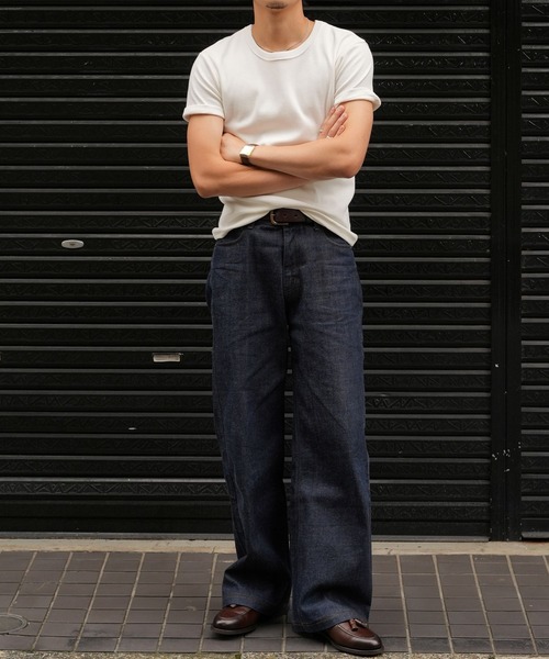 LURAKU（ルラク）の「【LURAKU】Ribbed Short T-shirt / リブショートTシャツ（Tシャツ/カットソー・メンズ・オフホワイト/ブラック・MEDIUM/LARGE）」の3枚目の写真