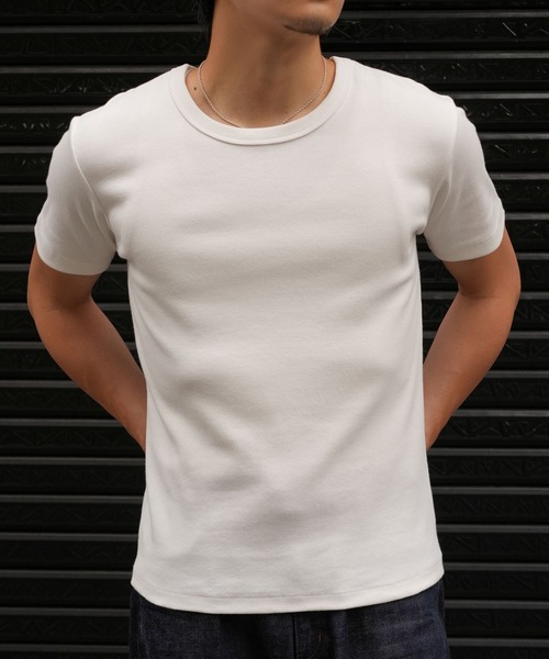 LURAKU（ルラク）の「【LURAKU】Ribbed Short T-shirt / リブショートTシャツ（Tシャツ/カットソー・メンズ・オフホワイト/ブラック・MEDIUM/LARGE）」の5枚目の写真