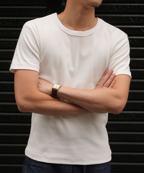 LURAKU（ルラク）の「【LURAKU】Ribbed Short T-shirt / リブショートTシャツ（Tシャツ/カットソー・メンズ・オフホワイト/ブラック・MEDIUM/LARGE）」の6枚目の写真