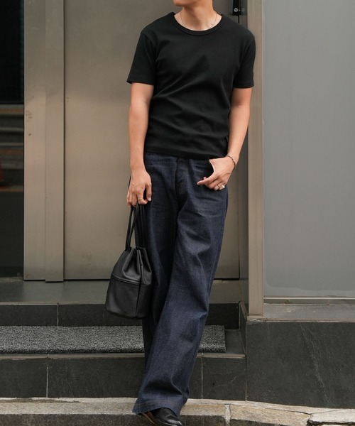 LURAKU（ルラク）の「【LURAKU】Ribbed Short T-shirt / リブショートTシャツ（Tシャツ/カットソー・メンズ・オフホワイト/ブラック・MEDIUM/LARGE）」の11枚目の写真