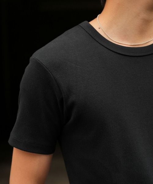 LURAKU（ルラク）の「【LURAKU】Ribbed Short T-shirt / リブショートTシャツ（Tシャツ/カットソー・メンズ・オフホワイト/ブラック・MEDIUM/LARGE）」の14枚目の写真