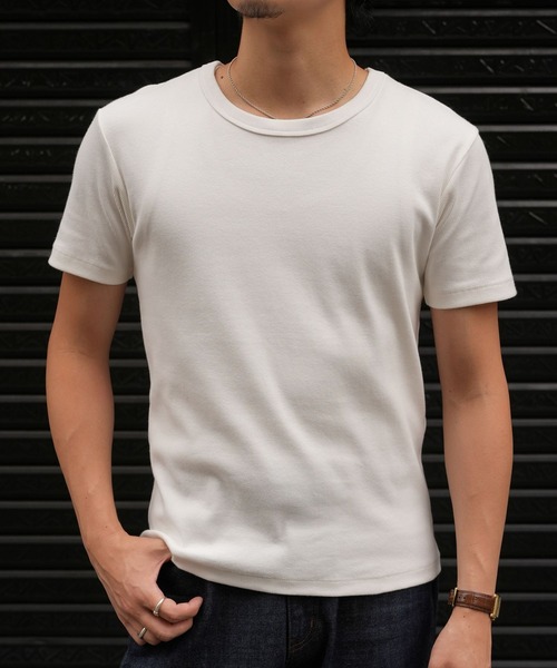 LURAKU（ルラク）の「【LURAKU】Ribbed Short T-shirt / リブショートTシャツ（Tシャツ/カットソー・メンズ・オフホワイト/ブラック・MEDIUM/LARGE）」の4枚目の写真