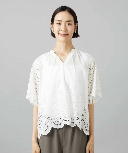 MICHEL KLEIN(ミッシェル・クラン)の「スカラップレースブラウス(シャツ/ブラウス・レディース・ネイビー/ホワイト・38)」の13枚目の写真