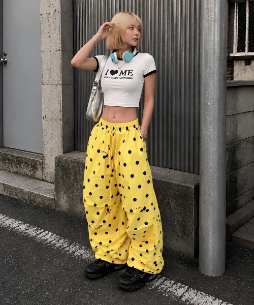 center i(センターアイ)の「ドット柄×チェリーモチーフ バルーンワイドパンツ(その他パンツ・レディース・ホワイト/ピンク/イエロー・FREE)」の9枚目の写真