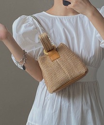 urbanfemine./2WAY ラタン風 編み込み スクエア ハンドバッグ ショルダーバッグ U7633