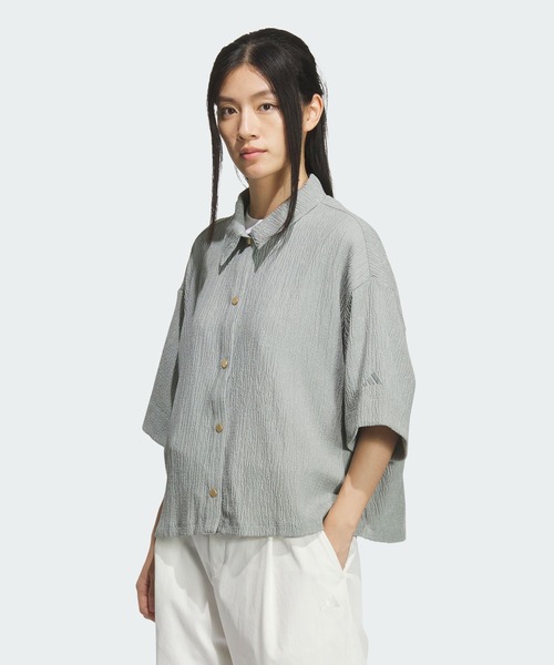 adidas(アディダス)の「ソフトリュクス シアー ルーズフィット 襟付き 半袖シャツ / アディダス adidas(Tシャツ/カットソー・レディース・グリーン・XX-LARGE/LARGE/MEDIUM/SMALL/X-LARGE/X-SMALL)」の1枚目の写真
