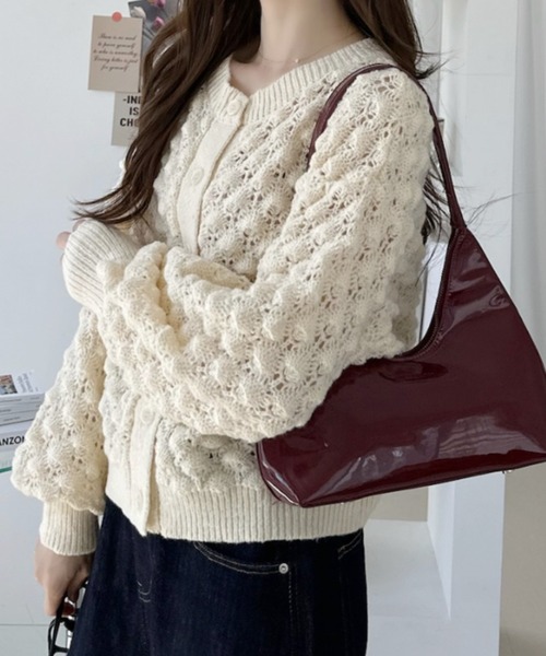 Ada.(エイダ)の「クルーネック 表面感 ぽこぽこ ボリュームスリーブ カーディガン(カーディガン/ボレロ・レディース・チャコール/ライトブルー/ピンク/アイボリー・FREE)」の7枚目の写真