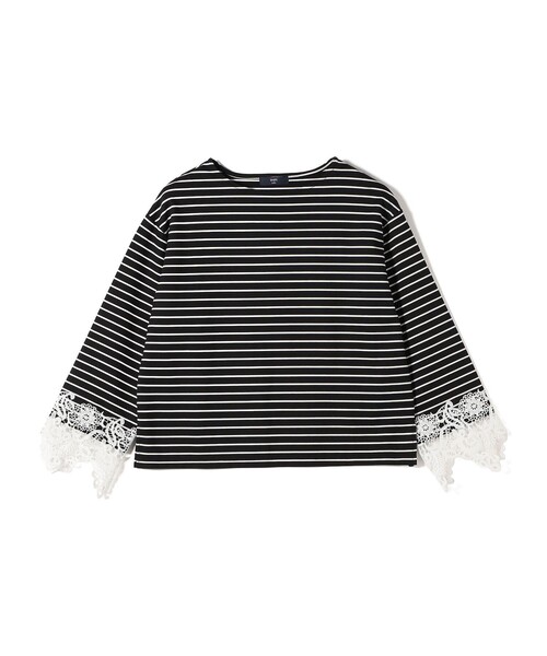 SHIPS Colors(シップス カラーズ)の「【WEB限定】〈手洗い可能〉ボーダー ポンチ レースカフス トップス◇(Tシャツ/カットソー・レディース・オフホワイト/ブラック・ONE SIZE)」の9枚目の写真