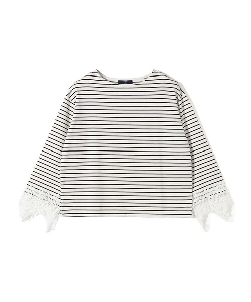 SHIPS Colors(シップス カラーズ)の「【WEB限定】〈手洗い可能〉ボーダー ポンチ レースカフス トップス◇(Tシャツ/カットソー・レディース・オフホワイト/ブラック・ONE SIZE)」の10枚目の写真