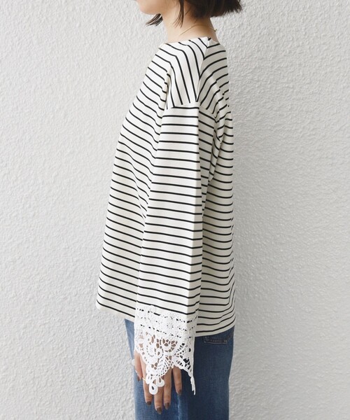 SHIPS Colors(シップス カラーズ)の「【WEB限定】〈手洗い可能〉ボーダー ポンチ レースカフス トップス◇(Tシャツ/カットソー・レディース・オフホワイト/ブラック・ONE SIZE)」の17枚目の写真