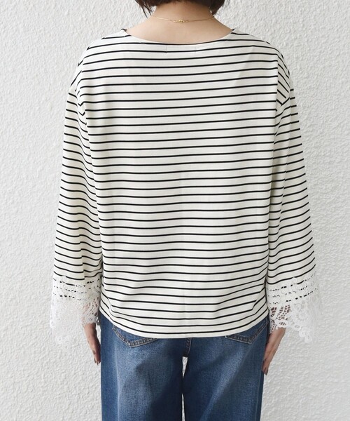 SHIPS Colors(シップス カラーズ)の「【WEB限定】〈手洗い可能〉ボーダー ポンチ レースカフス トップス◇(Tシャツ/カットソー・レディース・オフホワイト/ブラック・ONE SIZE)」の18枚目の写真