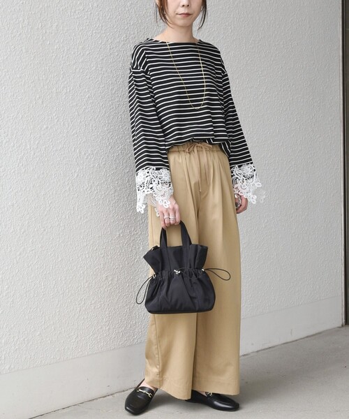 SHIPS Colors(シップス カラーズ)の「【WEB限定】〈手洗い可能〉ボーダー ポンチ レースカフス トップス◇(Tシャツ/カットソー・レディース・オフホワイト/ブラック・ONE SIZE)」の21枚目の写真