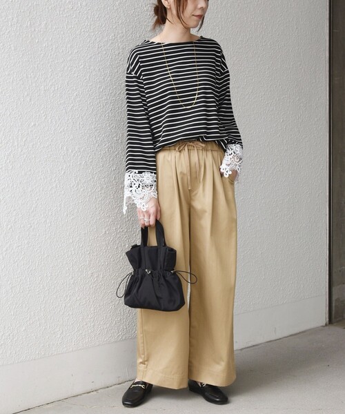 SHIPS Colors(シップス カラーズ)の「【WEB限定】〈手洗い可能〉ボーダー ポンチ レースカフス トップス◇(Tシャツ/カットソー・レディース・オフホワイト/ブラック・ONE SIZE)」の7枚目の写真