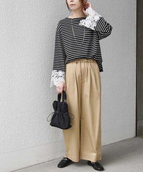 SHIPS Colors(シップス カラーズ)の「【WEB限定】〈手洗い可能〉ボーダー ポンチ レースカフス トップス◇(Tシャツ/カットソー・レディース・オフホワイト/ブラック・ONE SIZE)」の8枚目の写真