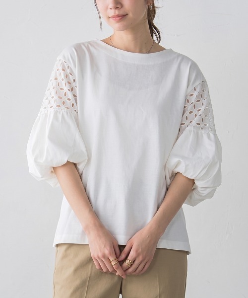 GROWING RICH(グローウィングリッチ)の「刺繍レーススリーブプルオーバー(Tシャツ/カットソー・レディース・オフホワイト/ブラウン/ブラック/チャコールグレー・M/L)」の2枚目の写真