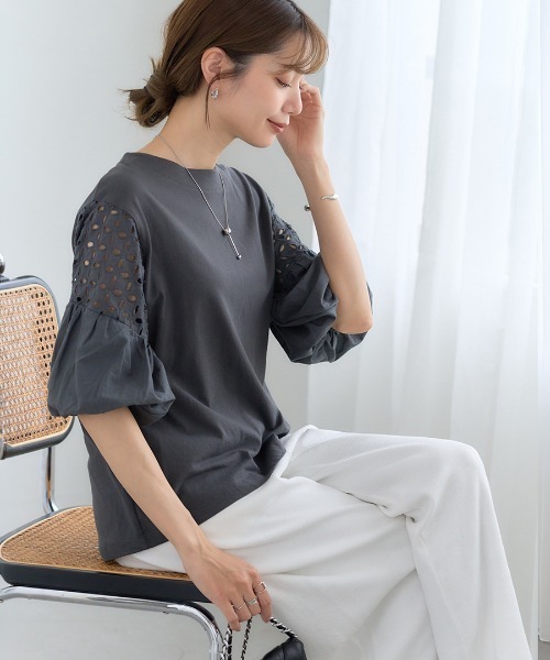 GROWING RICH(グローウィングリッチ)の「刺繍レーススリーブプルオーバー(Tシャツ/カットソー・レディース・オフホワイト/ブラウン/ブラック/チャコールグレー・M/L)」の15枚目の写真