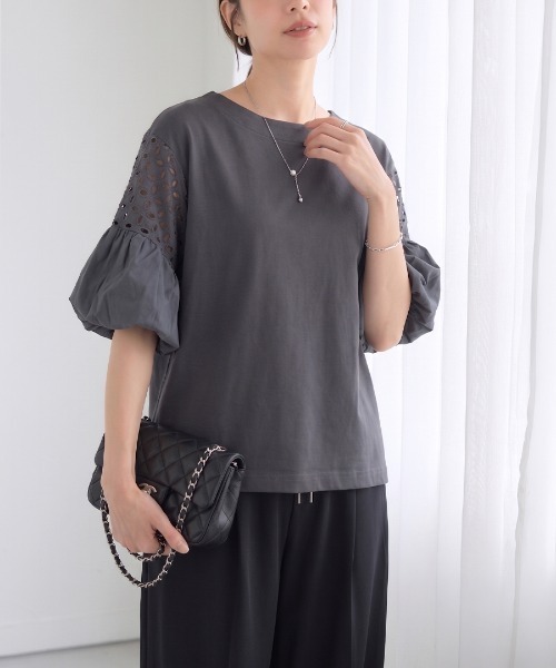 GROWING RICH(グローウィングリッチ)の「刺繍レーススリーブプルオーバー(Tシャツ/カットソー・レディース・オフホワイト/ブラウン/ブラック/チャコールグレー・M/L)」の9枚目の写真