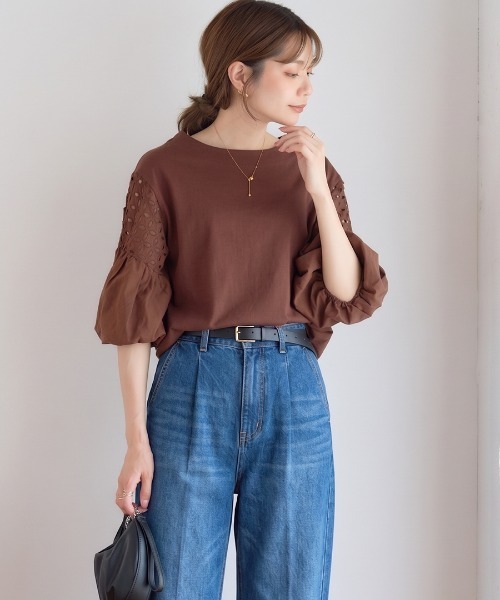GROWING RICH(グローウィングリッチ)の「刺繍レーススリーブプルオーバー(Tシャツ/カットソー・レディース・オフホワイト/ブラウン/ブラック/チャコールグレー・M/L)」の7枚目の写真