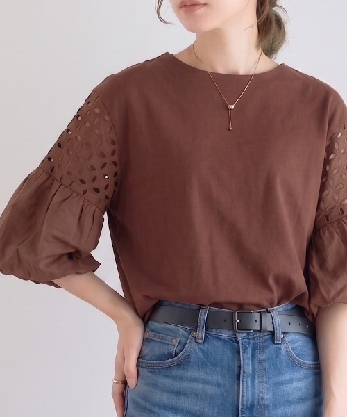 GROWING RICH(グローウィングリッチ)の「刺繍レーススリーブプルオーバー(Tシャツ/カットソー・レディース・オフホワイト/ブラウン/ブラック/チャコールグレー・M/L)」の8枚目の写真