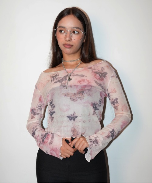 IMARI(イマリ)の「【 IMARI / イマリ 】 クロップド シアー ロングスリーブ トップス(Tシャツ/カットソー・レディース・ピンク/アイボリー・FREE)」の8枚目の写真