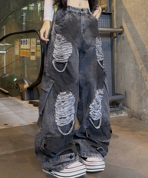 ARULE(アルール)の「A'GEM/9 × .kom 『ARULE/アルール』ディストロイドデニムパンツ(デニムパンツ・メンズ・ブラック・L/M)」の13枚目の写真