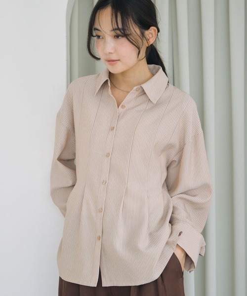 archives(アルシーヴ)の「【ONかわ】ストライプタックシャツ(シャツ/ブラウス・レディース・ベージュ/モカ/ブルー・MEDIUM)」の5枚目の写真