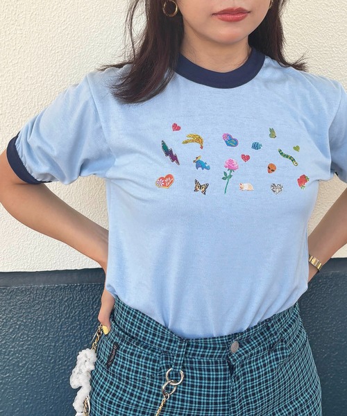 HEY!MrsROSE(ヘイミセスローズ)の「HEY! Mrs ROSE(ヘイ!ミセスローズ)シールプリントリンガーT(Tシャツ/カットソー・レディース・レッド/ブルー/グリーン/ブラック・FREE)」の6枚目の写真