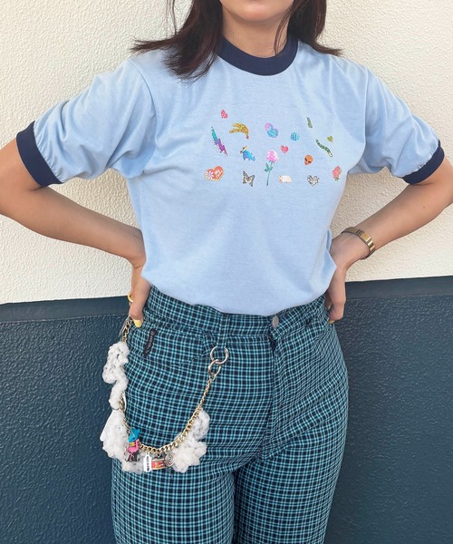 HEY!MrsROSE(ヘイミセスローズ)の「HEY! Mrs ROSE(ヘイ!ミセスローズ)シールプリントリンガーT(Tシャツ/カットソー・レディース・レッド/ブルー/グリーン/ブラック・FREE)」の7枚目の写真