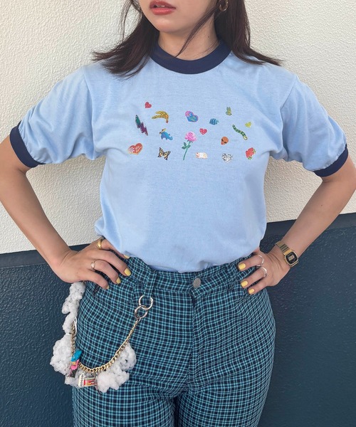 HEY!MrsROSE(ヘイミセスローズ)の「HEY! Mrs ROSE(ヘイ!ミセスローズ)シールプリントリンガーT(Tシャツ/カットソー・レディース・レッド/ブルー/グリーン/ブラック・FREE)」の8枚目の写真