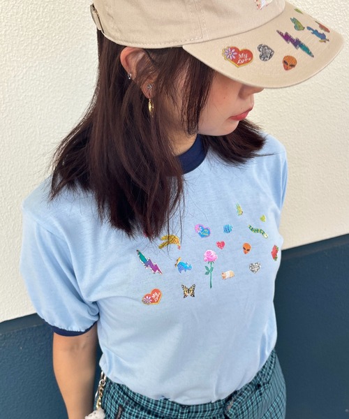 HEY!MrsROSE(ヘイミセスローズ)の「HEY! Mrs ROSE(ヘイ!ミセスローズ)シールプリントリンガーT(Tシャツ/カットソー・レディース・レッド/ブルー/グリーン/ブラック・FREE)」の10枚目の写真
