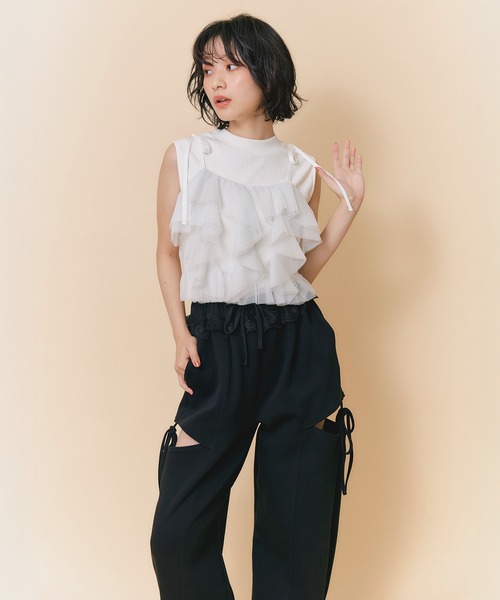 REDYAZEL(レディアゼル)の「ショルダーリボンビスチェ×ノースリーブニット(ニット/セーター・レディース・ブラック/ミント/ピンク/ホワイト・FREE)」の21枚目の写真