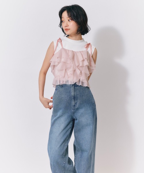 REDYAZEL(レディアゼル)の「ショルダーリボンビスチェ×ノースリーブニット(ニット/セーター・レディース・ブラック/ミント/ピンク/ホワイト・FREE)」の5枚目の写真