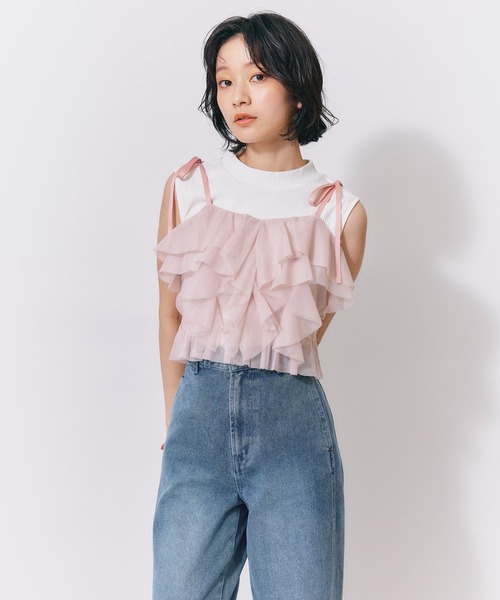 REDYAZEL(レディアゼル)の「ショルダーリボンビスチェ×ノースリーブニット(ニット/セーター・レディース・ブラック/ミント/ピンク/ホワイト・FREE)」の7枚目の写真