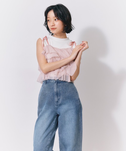 REDYAZEL(レディアゼル)の「ショルダーリボンビスチェ×ノースリーブニット(ニット/セーター・レディース・ブラック/ミント/ピンク/ホワイト・FREE)」の9枚目の写真