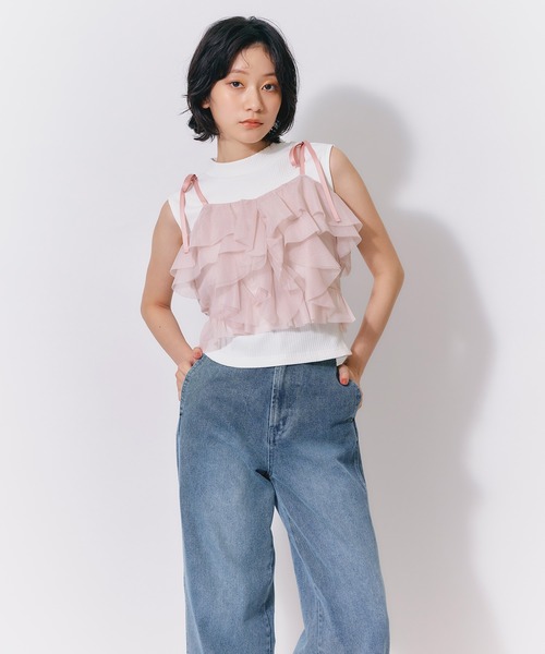 REDYAZEL(レディアゼル)の「ショルダーリボンビスチェ×ノースリーブニット(ニット/セーター・レディース・ブラック/ミント/ピンク/ホワイト・FREE)」の10枚目の写真
