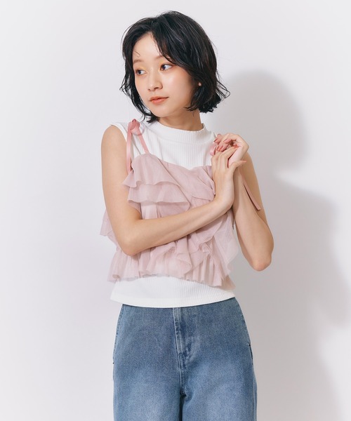 REDYAZEL(レディアゼル)の「ショルダーリボンビスチェ×ノースリーブニット(ニット/セーター・レディース・ブラック/ミント/ピンク/ホワイト・FREE)」の12枚目の写真