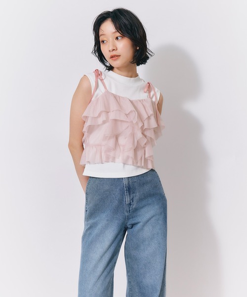 REDYAZEL(レディアゼル)の「ショルダーリボンビスチェ×ノースリーブニット(ニット/セーター・レディース・ブラック/ミント/ピンク/ホワイト・FREE)」の14枚目の写真