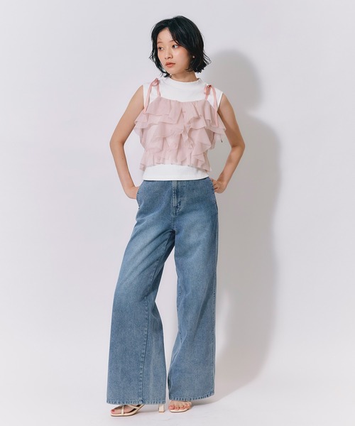 REDYAZEL(レディアゼル)の「ショルダーリボンビスチェ×ノースリーブニット(ニット/セーター・レディース・ブラック/ミント/ピンク/ホワイト・FREE)」の15枚目の写真