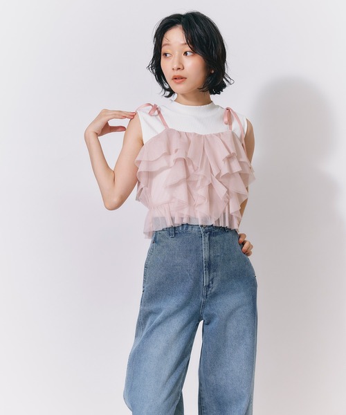 REDYAZEL(レディアゼル)の「ショルダーリボンビスチェ×ノースリーブニット(ニット/セーター・レディース・ブラック/ミント/ピンク/ホワイト・FREE)」の16枚目の写真