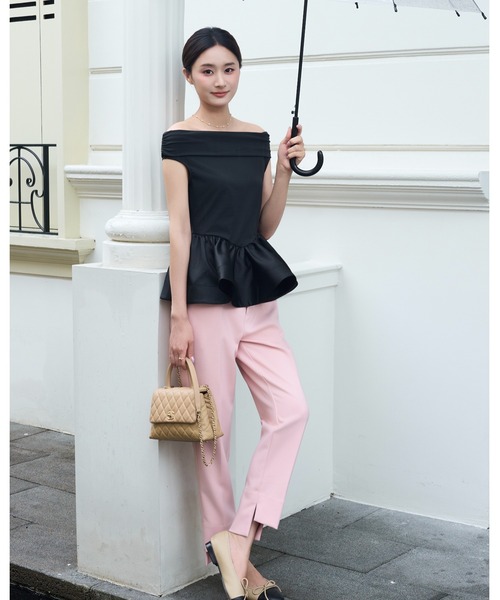 BIRTHDAY BASH（バースデイバッシュ）の「OFF SHOULDER DOCKING TOPS（オフショルダードッキングトップス）（Tシャツ/カットソー・レディース・ホワイト/ブラック・FREE）」の6枚目の写真