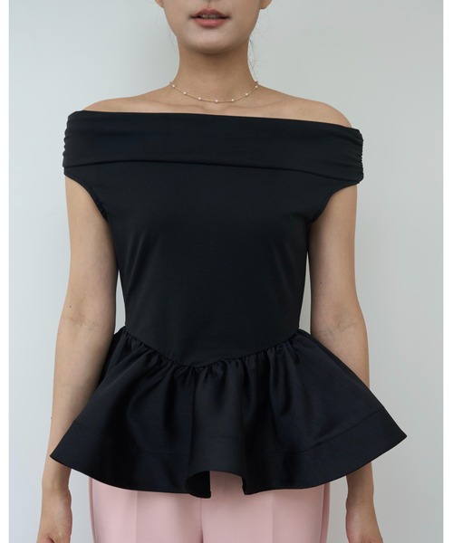 BIRTHDAY BASH（バースデイバッシュ）の「OFF SHOULDER DOCKING TOPS（オフショルダードッキングトップス）（Tシャツ/カットソー・レディース・ホワイト/ブラック・FREE）」の15枚目の写真